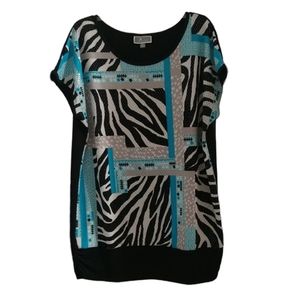 JM Collection's Colorful Animal Print Tunic Top w/ Turquoise sz Medium